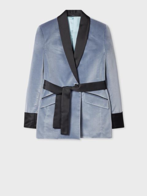 Paul Smith Women's Dusky Blue Velvet Contrast-Trim Belted Blazer