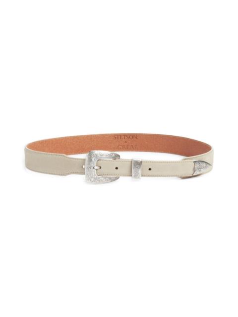 THE GREAT. THE GREAT. & Stetson The Western Narrow Suede Belt in Cream With Silver at Nordstrom