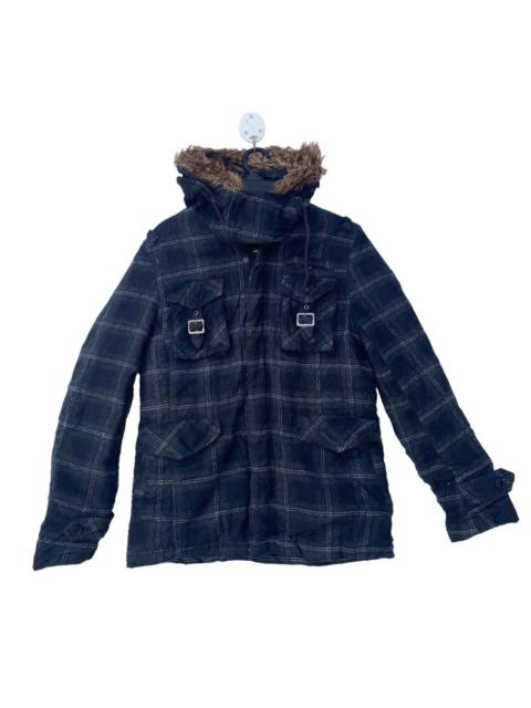 Other Designers In The Attic cargo pocket checkered fur neck lined jacket
