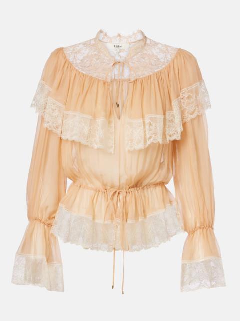 Chloé Lace-trimmed silk blouse
