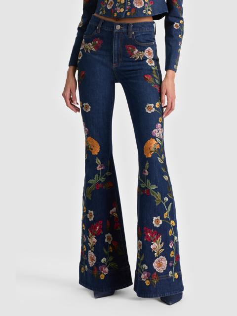 Alice + Olivia Alice + Olivia Beautiful Floral Embroidered Flare Jeans in Catherine Dark Multi at Nordstrom