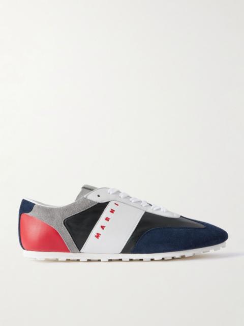 Marni Logo-Embroidered Suede-Trimmed Leather Sneakers Black