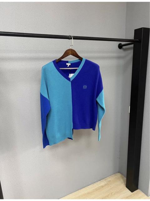 Loewe Loewe Asymmetric Color-Block Wool Sweater In Blue