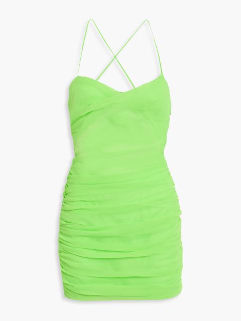 THE SEI Diaphanous ruched silk-chiffon mini dress