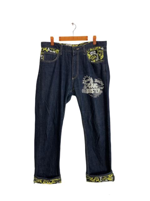 Other Designers Distressed Denim - Gang Buster Resplend Pow Indigo Printed Denim Jeans
