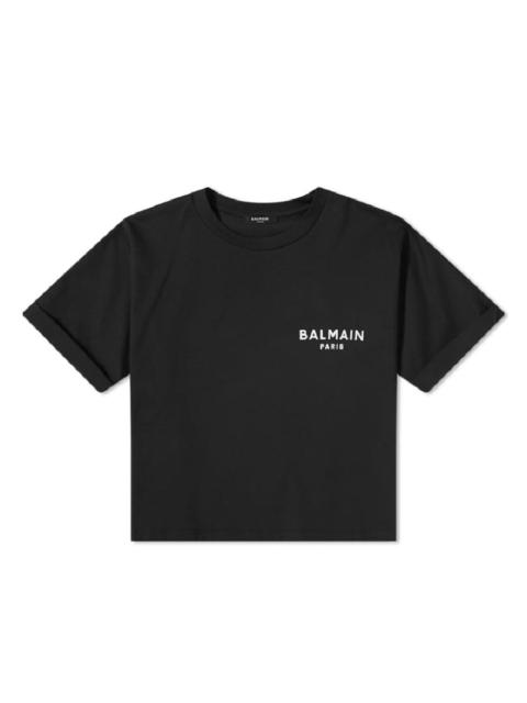 Balmain Balmain Flock Logo Print Cropped T Shirt, Size Large