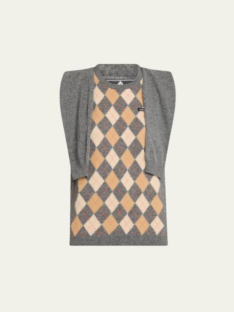HODAKOVA Argyle Knitted Draped-Sleeve Sweater Vest