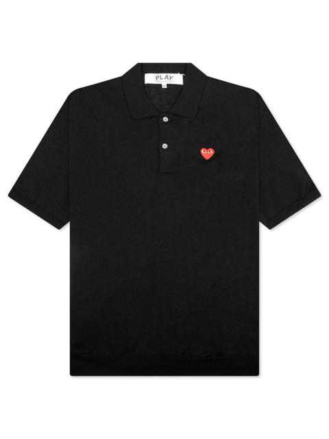 Comme des Garçons PLAY RED EMBLEM S/S POLO NECK - BLACK