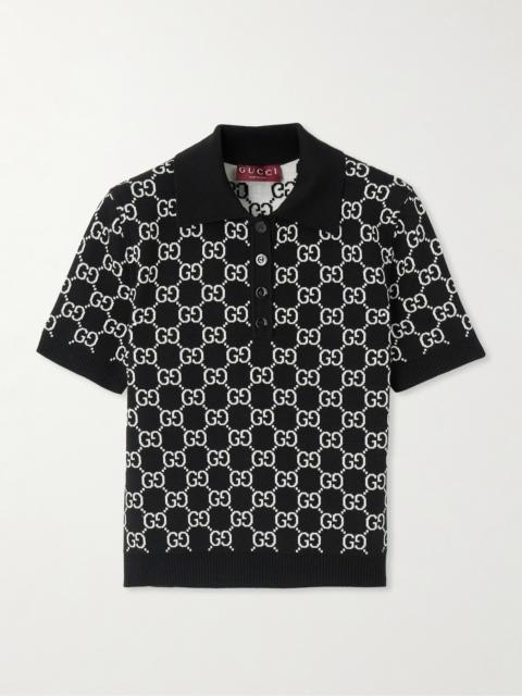 GUCCI Reversible Logo-jacquard Wool-blend Polo Shirt