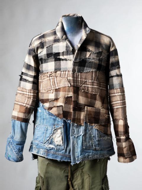 Greg Lauren Mixed Plaid Shawl Collar Multi