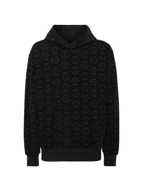 logo-flocked long-sleeve hoodie