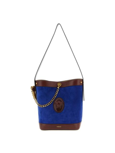 VERSACE VERSACE Pivot Small Blue Suede Bucket Bag New & Authentic