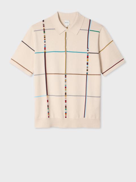 Paul Smith Ecru 'Signature Stripe Check' Knitted Cotton Polo Shirt