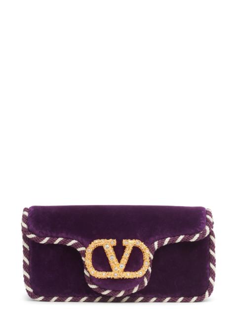 Valentino Valentino Garavani Locò Velvet Clutch in Panse/Burro Panse/Crystal at Nordstrom