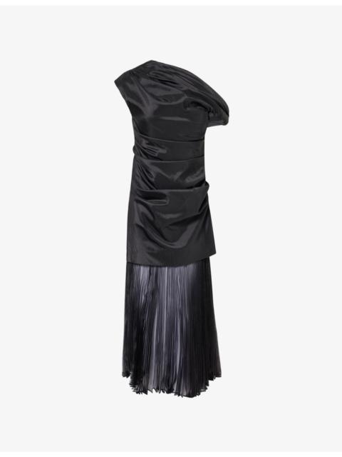 SIMKHAI Ammalie Draped Taffeta Midi Dress