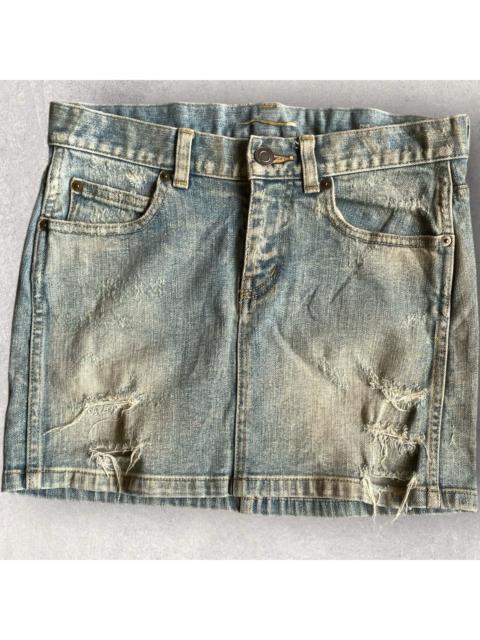 SAINT LAURENT Distressed Denim Mini Skirt By Hedi Slimane