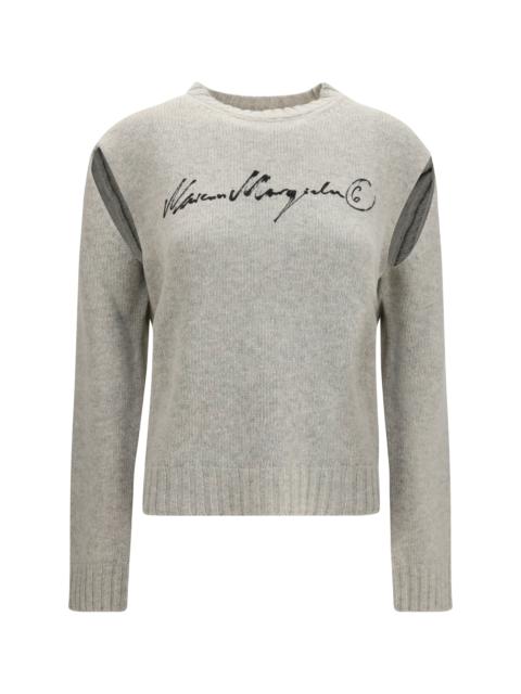MM6 Maison Margiela Mm6 Knitted Sweater With Logo Lettering Grey Melange