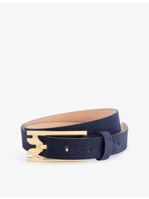 Victoria Beckham Dorian Double Pin-Buckle Suede Belt