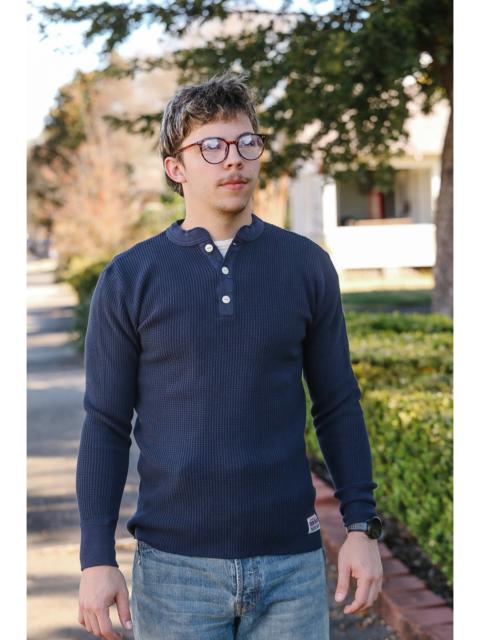 Iron Heart IHTL-1213-NVY WAFFLE KNIT LONG SLEEVED THERMAL HENLEY - NAVY