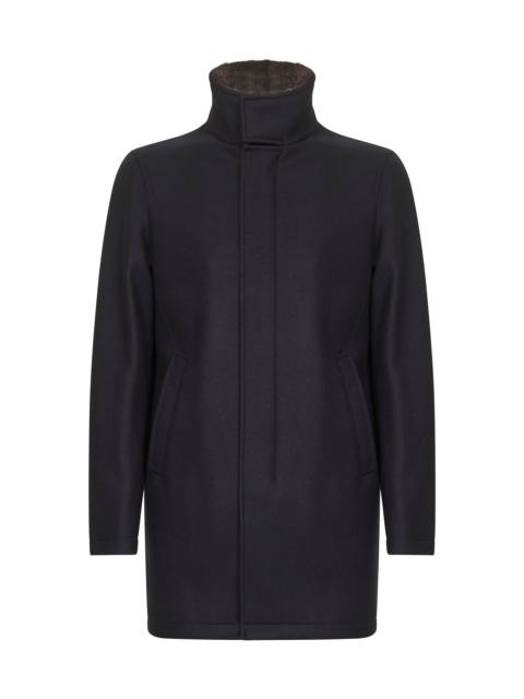 Herno Blue easy wool and light faux fur carcoat