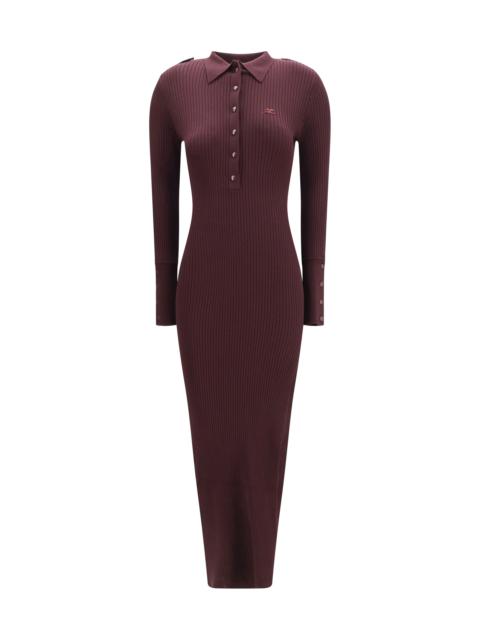 courrèges Courrèges Rib Knit Polo Long Dress Burgundy