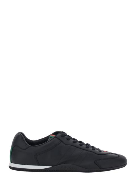 GUCCI Gucci Men Black Low Top Sneakers With Web Tongue In Leather Man