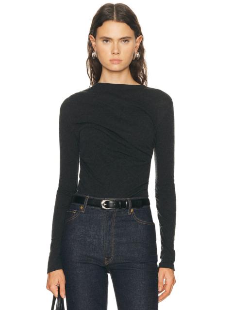 Enza Costa Cashmere Jersey Draped Long Sleeve Crewneck Top