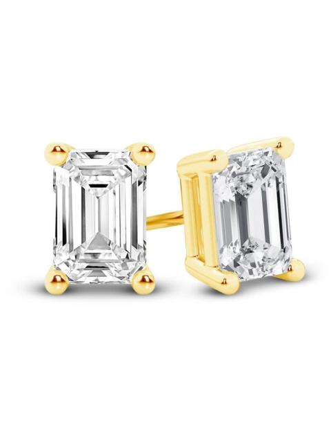 Other Designers Brilliant Diamond 14K Yellow Gold IGI Certified 1.50 Carat Emerald Cut Lab Grown Diamond Stud Earrin