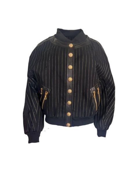 Balmain Striped Cotton Teddy Jacket Black Gold