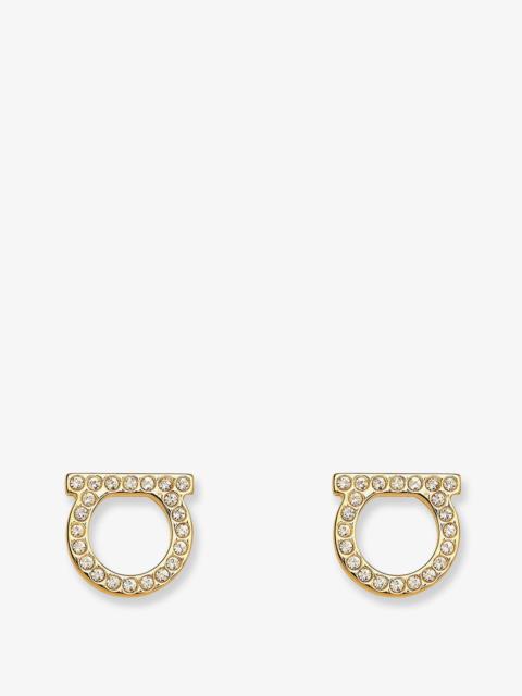 FERRAGAMO Ferragamo Gancini Crystals Brass Earrings