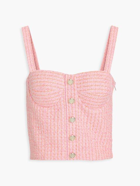 maje Metallic cotton-blend tweed bustier top