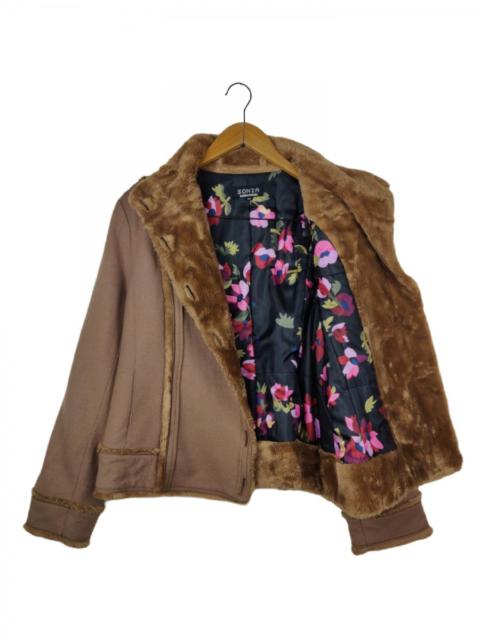Other Designers Designer - Floral Fur Jacket Wool Retro Coat