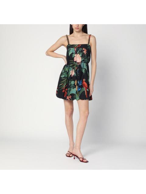 FARM Rio - FARM Rio Midnight Macaw Fiesta black mini dress in linen blend