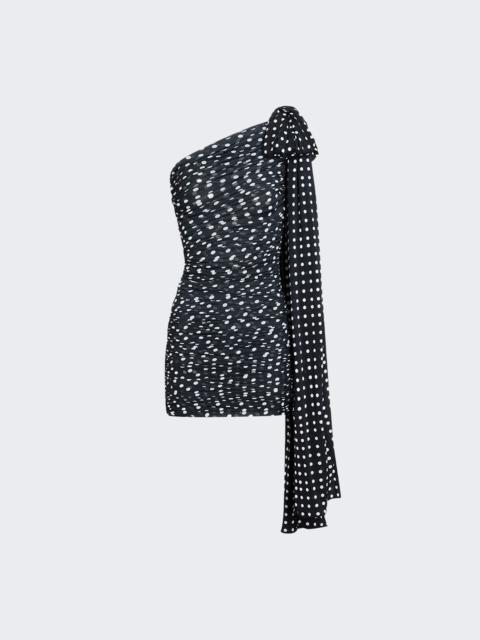 PATOU One Shoulder Drapped Dres Night Blue Polka Dots
