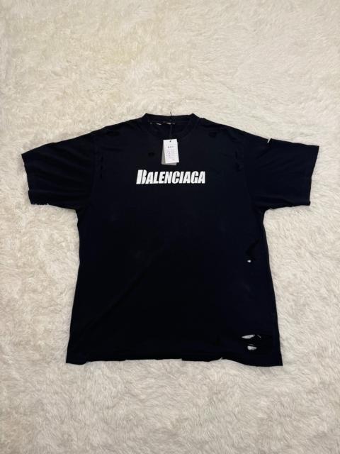 BALENCIAGA Balenciaga Letter Printed Distressed Round Neck Short Sleeve