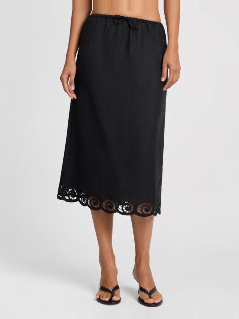onia Onia Air Linen Scallop Midi Skirt in Black at Nordstrom
