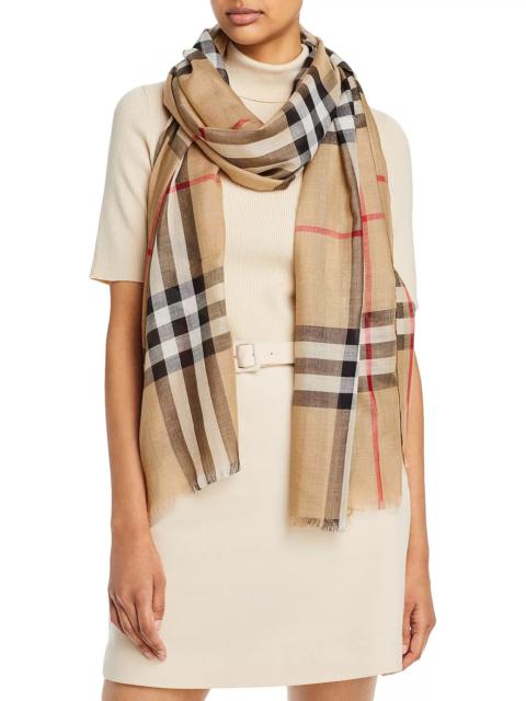 Burberry Lightweight Giant Check Wool & Silk Scarf