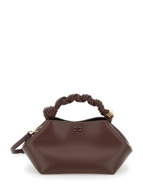 GANNI Ganni Women 'Small Ganni Bou' Brown Handbag With Butterfly Logo And Hand-Braided Strands In Leather 