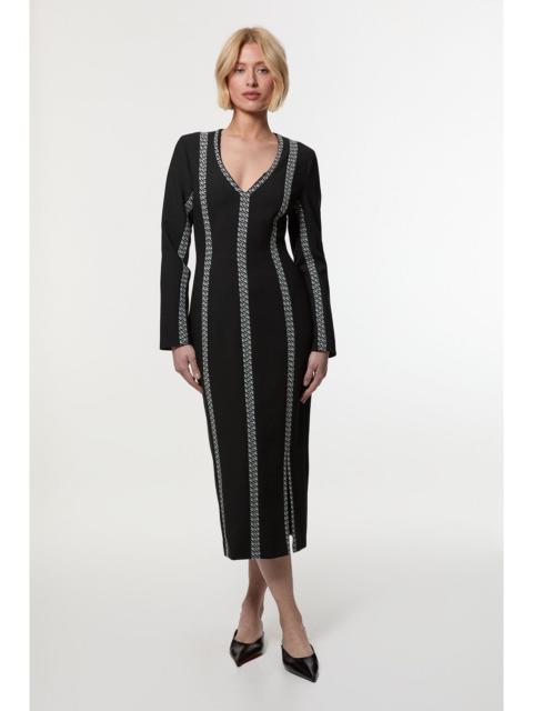 KAREN MILLEN Compact Stretch Jacquard Insert Split Front Midaxi Dress