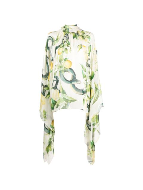 Roberto Cavalli Lemon-print elongated-sleeve blouse