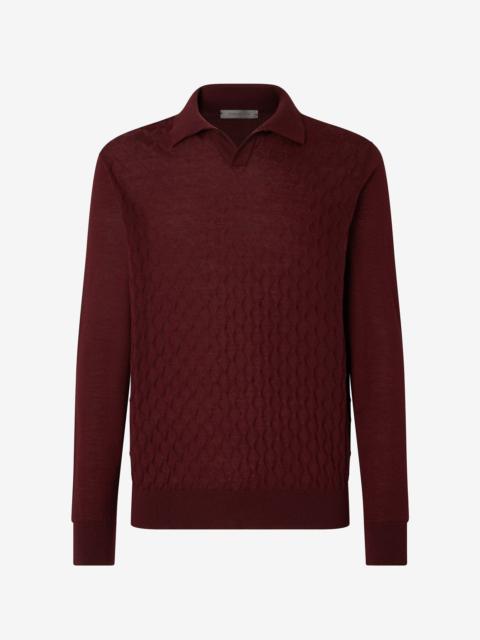 CORNELIANI Burgundy buttonless extra fine merino wool polo shirt