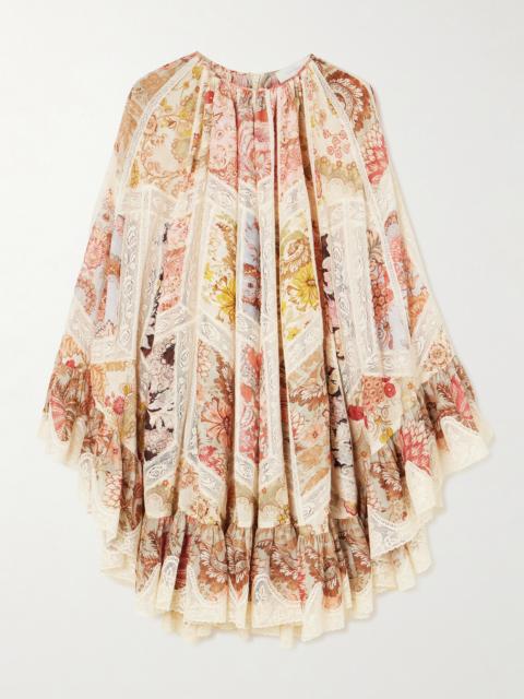 Zimmermann Daylight Flutter Lace-trimmed Tiered Printed Cotton Mini Dress