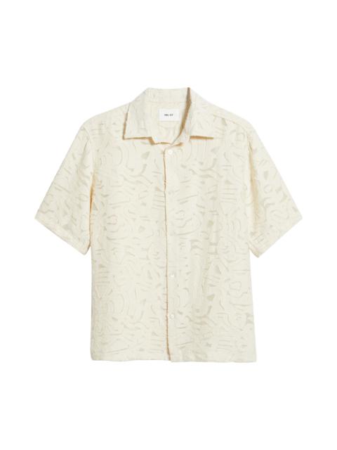 NN07 Freddy Fil Coupé Short Sleeve Button-Up Shirt in Ivory at Nordstrom