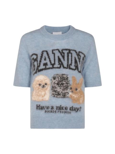 GANNI Fine Brushed Alpaca Puppies T-Shirt