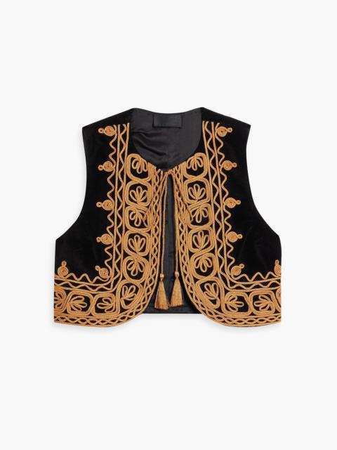 NILI LOTAN Audette cropped metallic embroidered cotton-velvet vest