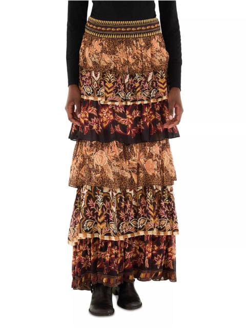 FARM RIO Mixed Scarves Ruffled Maxi Skirt