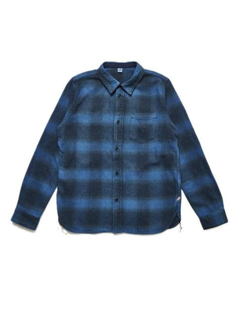 Pure Blue Japan 2235-BE Cotton Tweed Over Dye Shirt - Beige Check Indigo