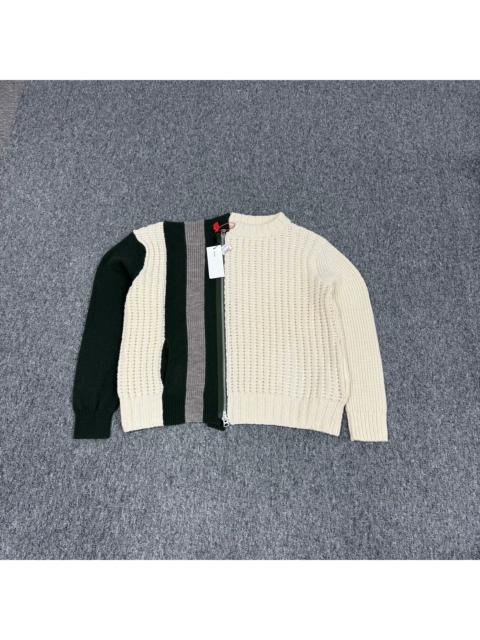 sacai Sacai Wool Stripe Cableknit Zipper Sweater Cream Green Gray 