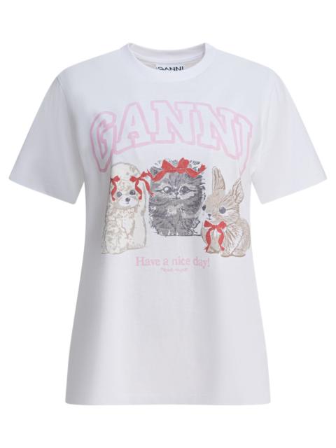 GANNI Ganni "cute Animals" T-shirt In Cotton
