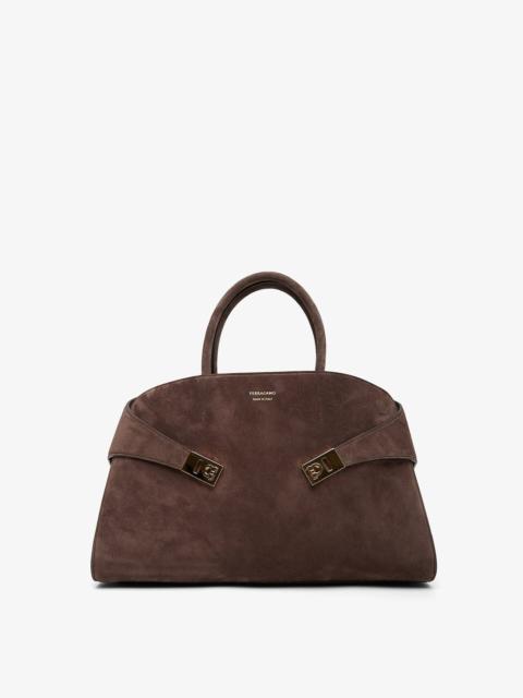 FERRAGAMO Hug medium dark brown top handle bag